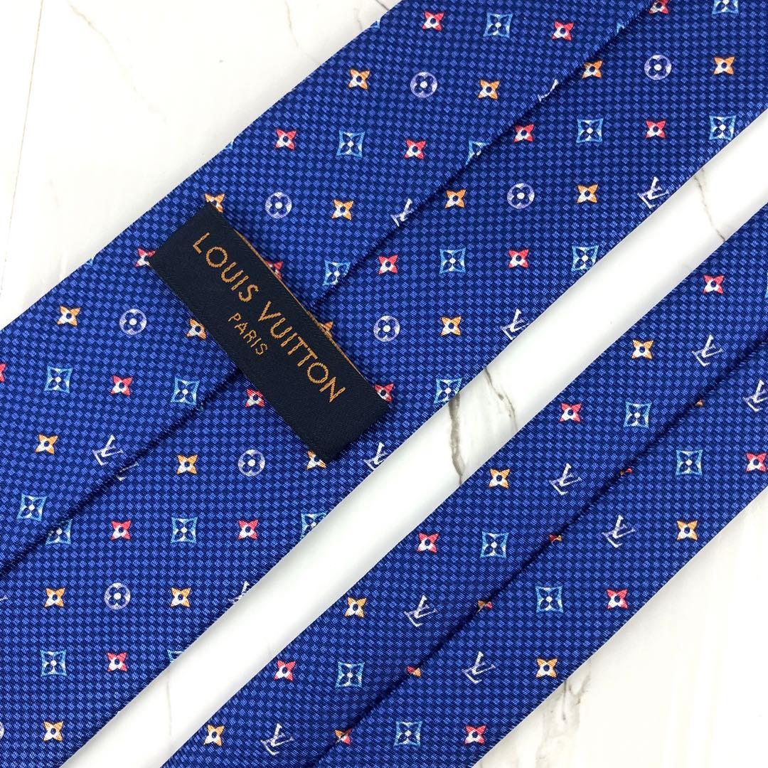 うし　未使用級　現行　ルイヴィトン　ネクタイ　モノグラムハーロー　ブルー
