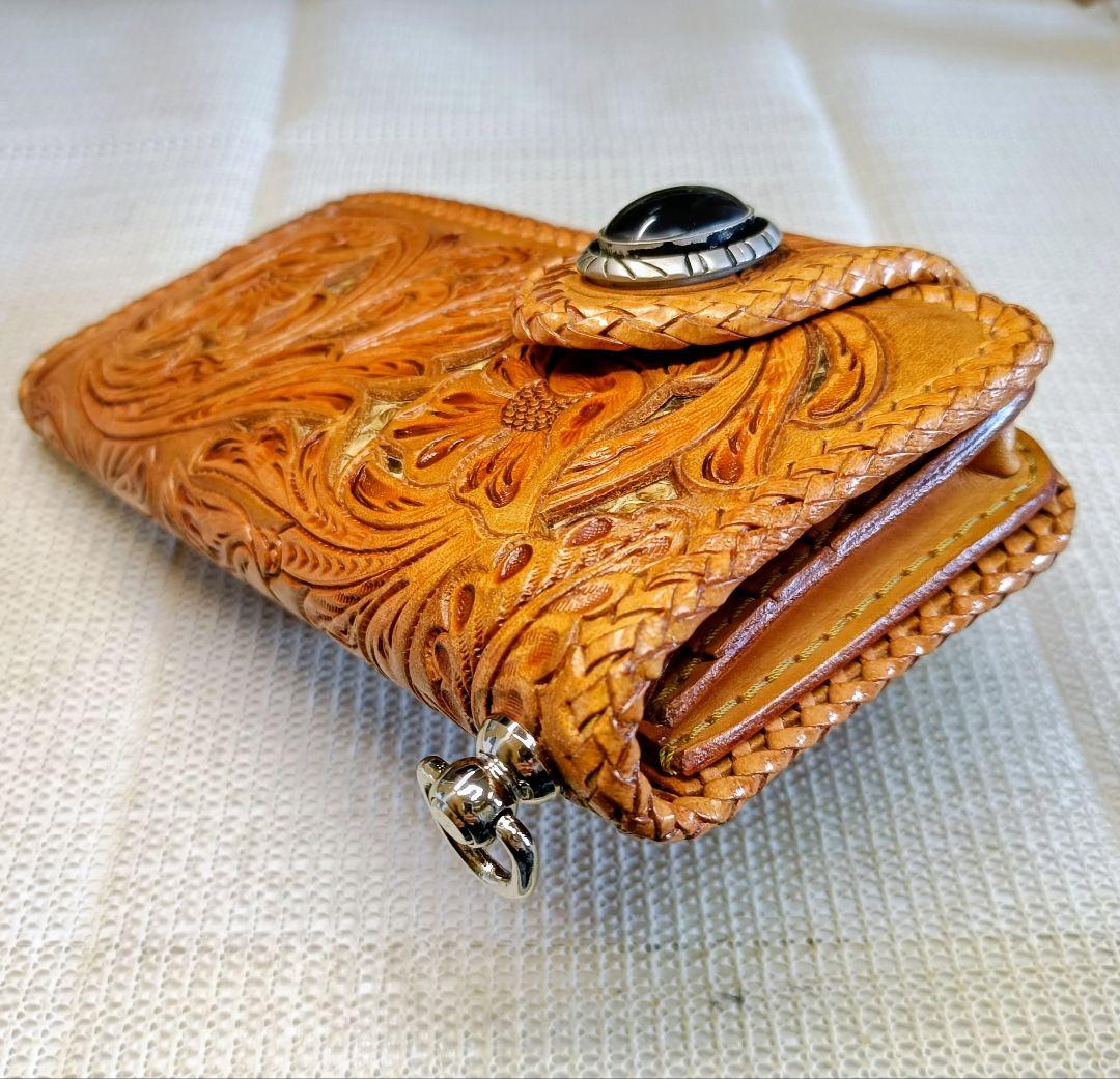 レザークラフト優 パイソン透かし カービング ライダースウォレット 長財布 本革