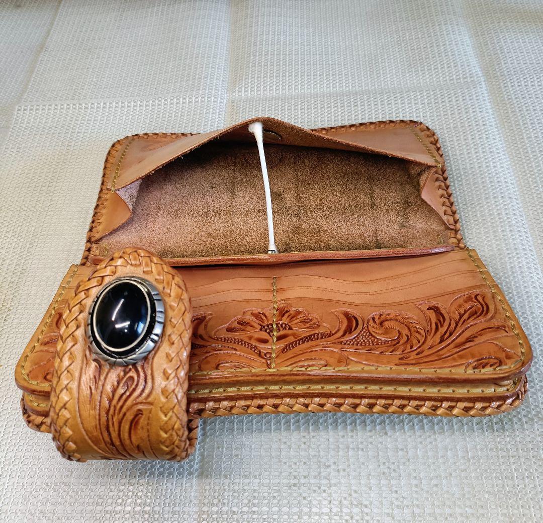 レザークラフト優 パイソン透かし カービング ライダースウォレット 長財布 本革