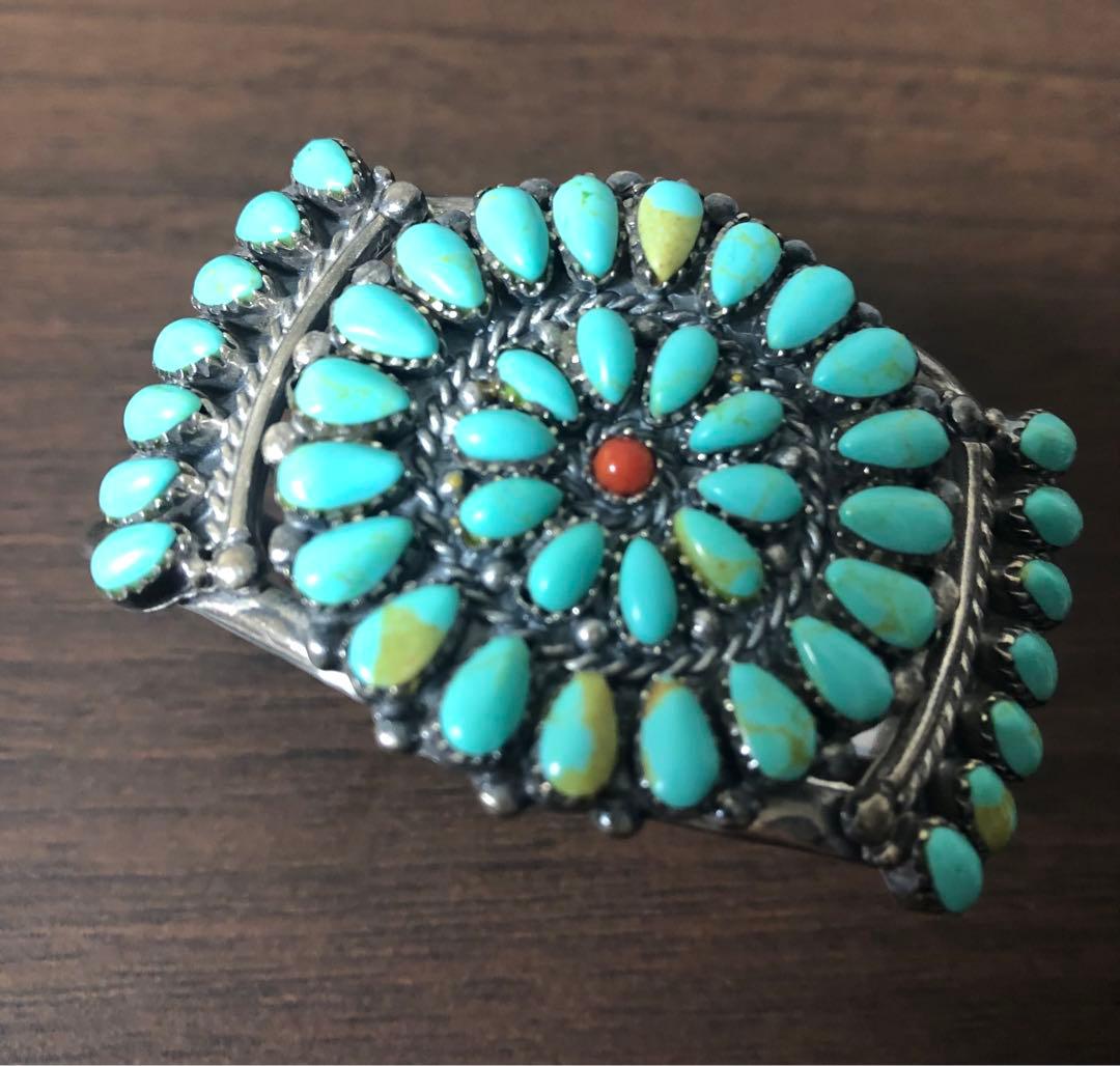 ターコイズ　インディアンジュエリー風バングル　シルバー925 ユニセックス