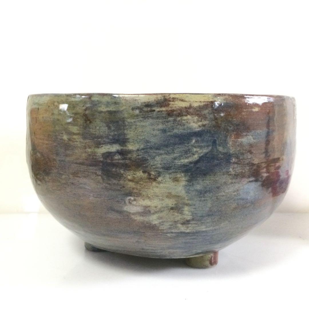 風炉火鉢 焼物 陶印有 底瓦付 茶道具 L194