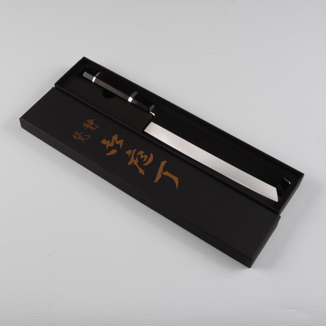 5611 角型薄刃包丁 8寸 ウルトラ鏡面仕上げ 刺身包丁 黒檀黒水牛角八角柄