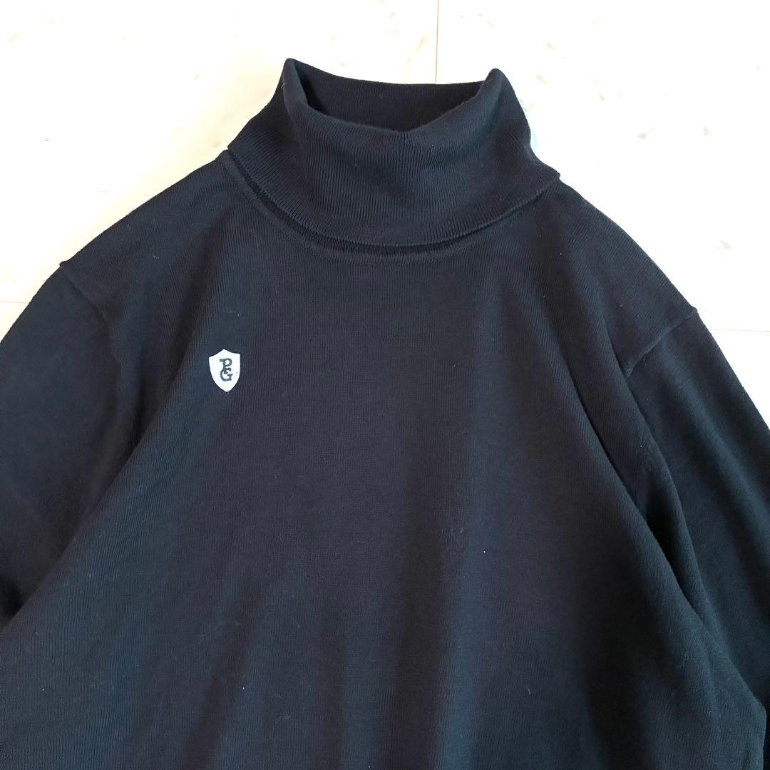 PEARLY GATES タートルネックニット　胸ワッペン ロゴスリーブ 黒 5