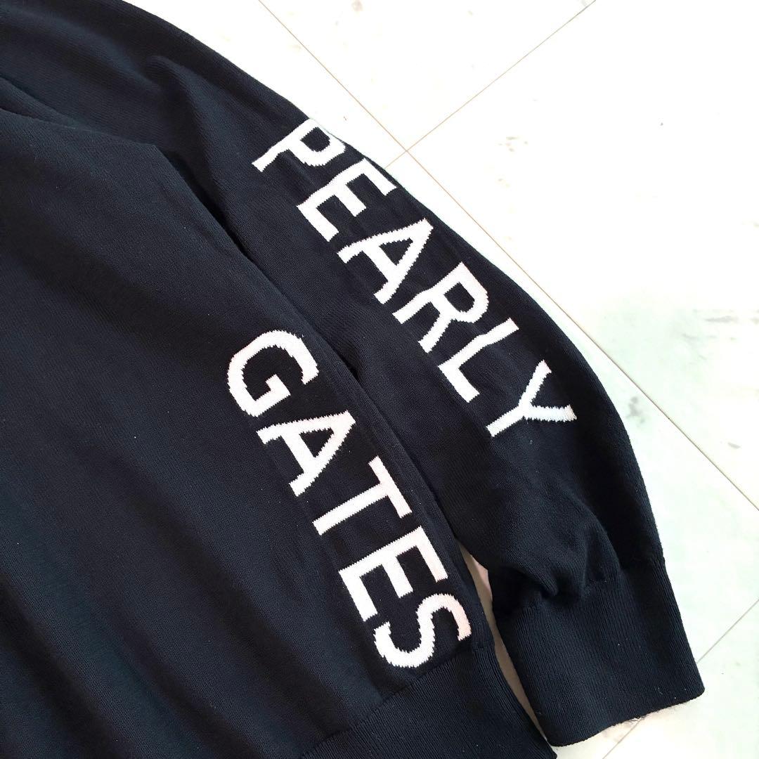 PEARLY GATES タートルネックニット　胸ワッペン ロゴスリーブ 黒 5