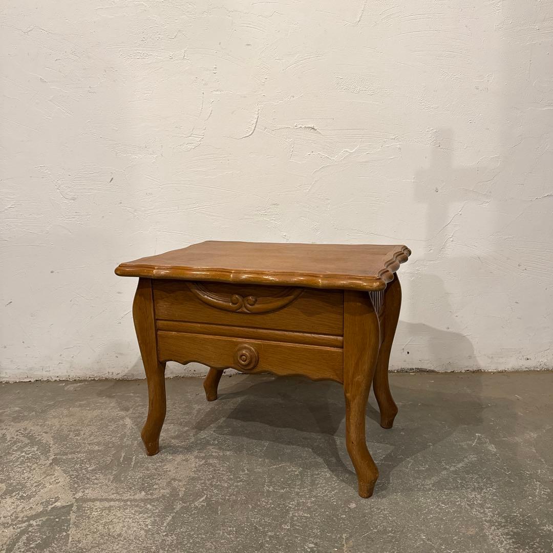 ヴィンテージ　木製サイドテーブル　収納　引き出し付き
