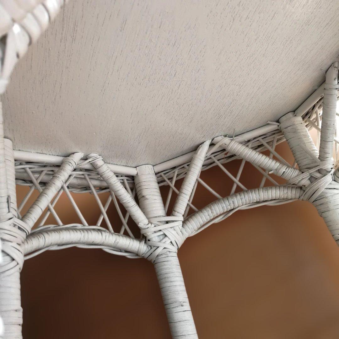 C ホワイトラタン編み込みテーブル 籐家具