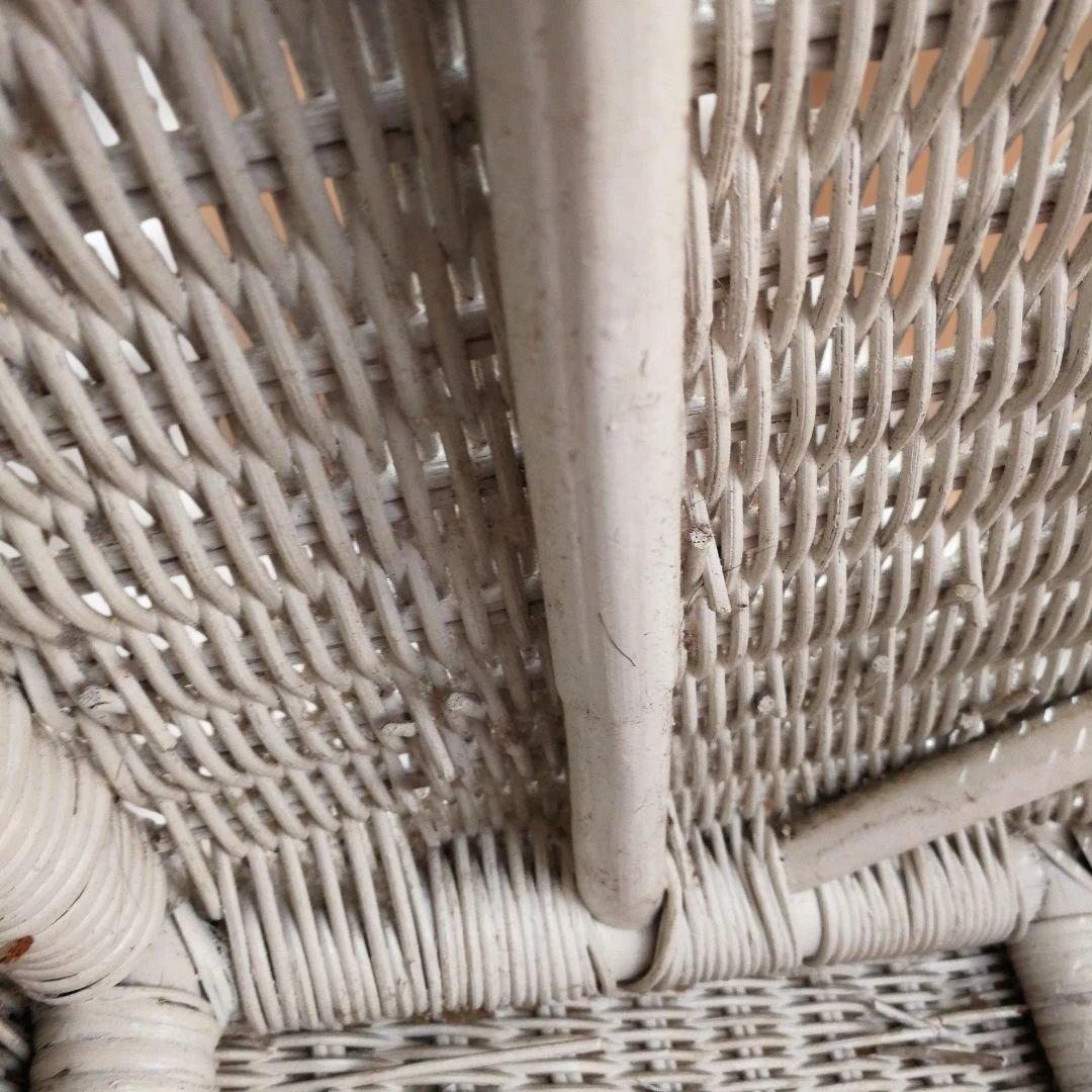 C ホワイトラタン編み込みテーブル 籐家具