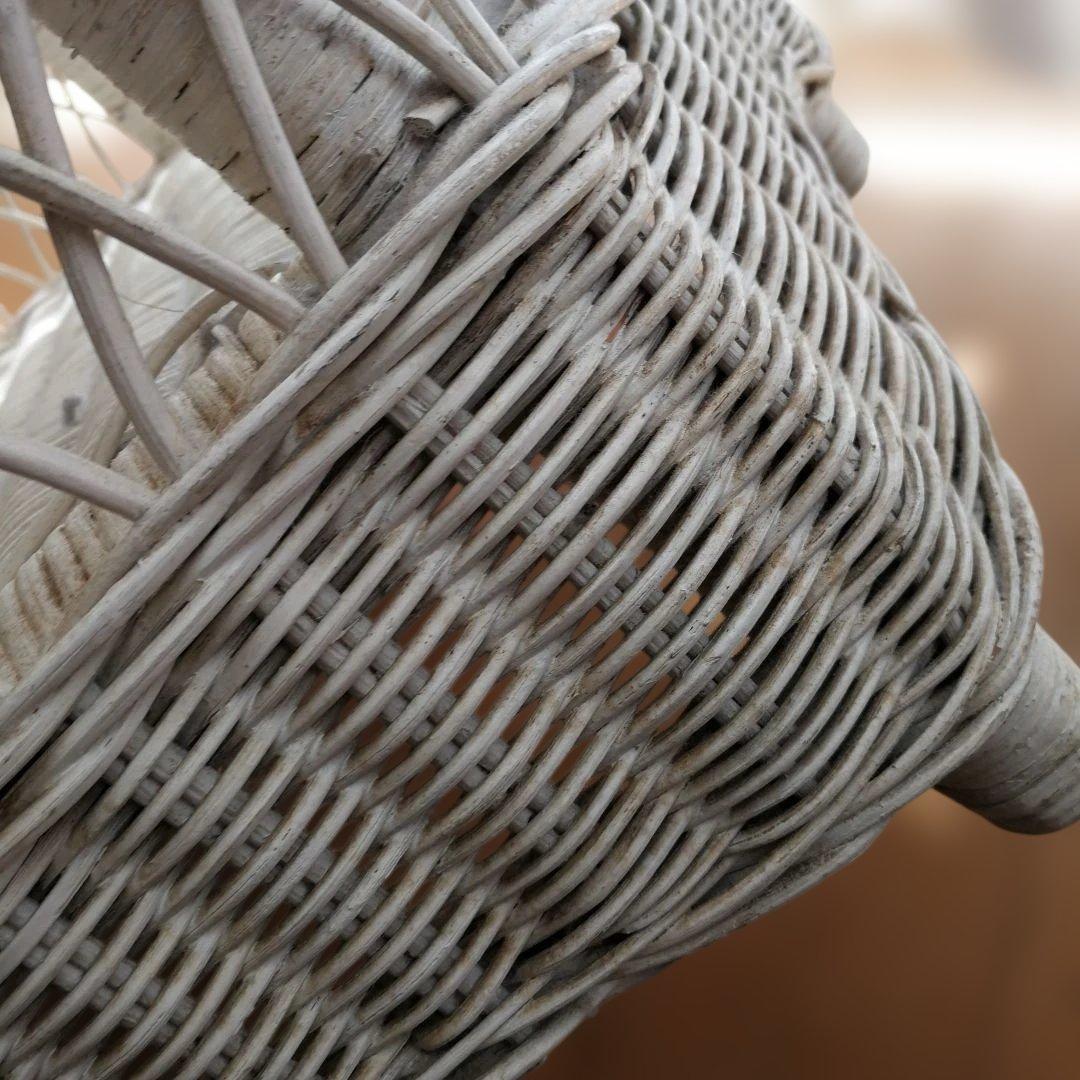 C ホワイトラタン編み込みテーブル 籐家具