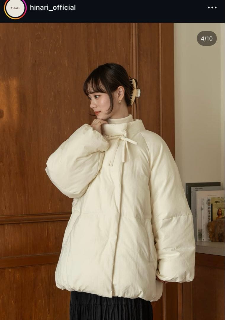 hinari中綿リボンミドルコート アイボリー FREE