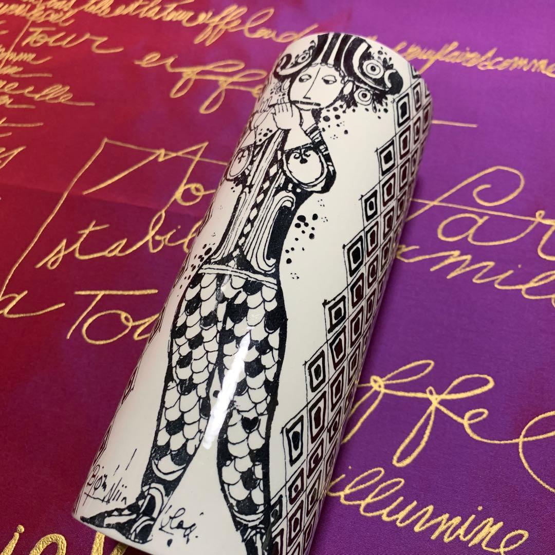 ビヨンヴィンブラッド　ニモール窯のレアなビンテージ黒デュエット柄の花瓶！