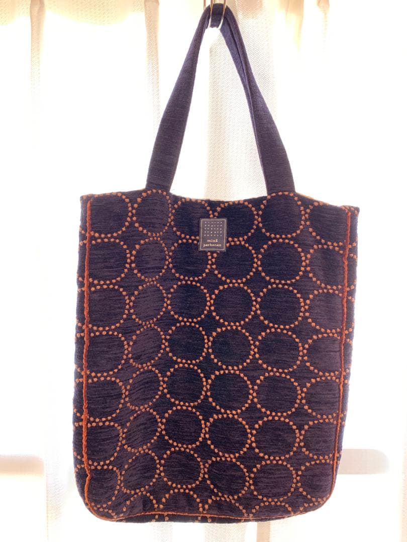 ミナペルホネン　トートバッグ　ネイビー／ピンク　タンバリン　ka9356