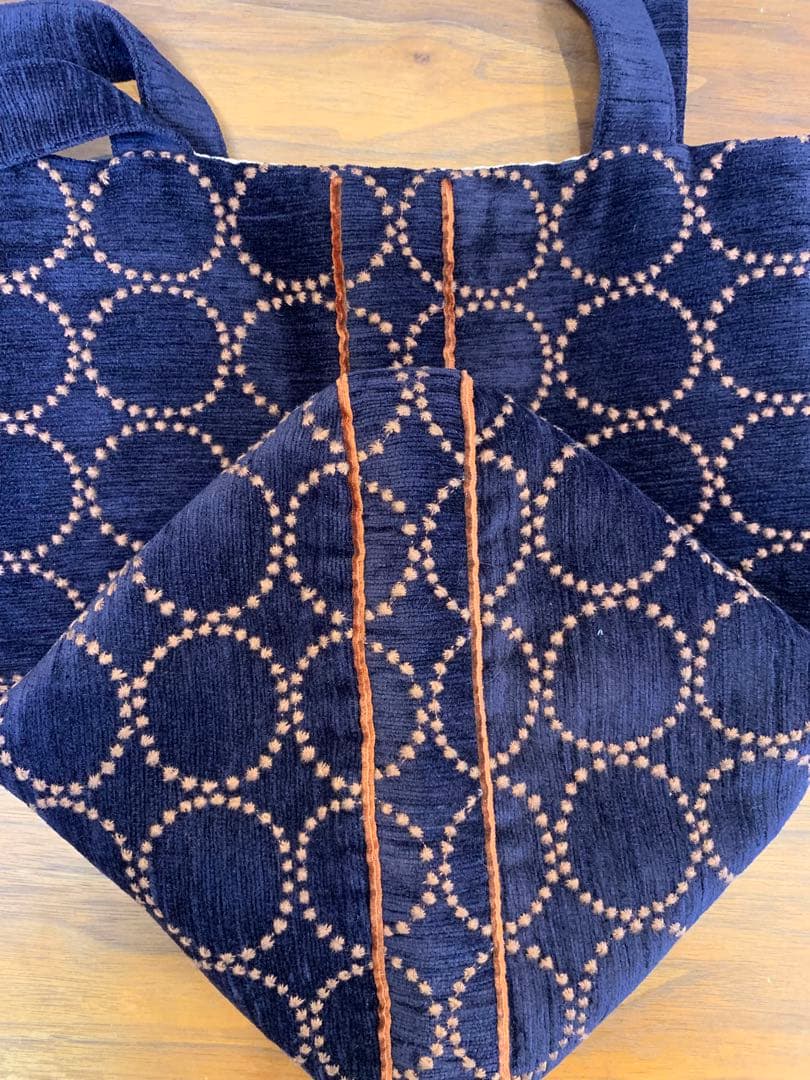 ミナペルホネン　トートバッグ　ネイビー／ピンク　タンバリン　ka9356