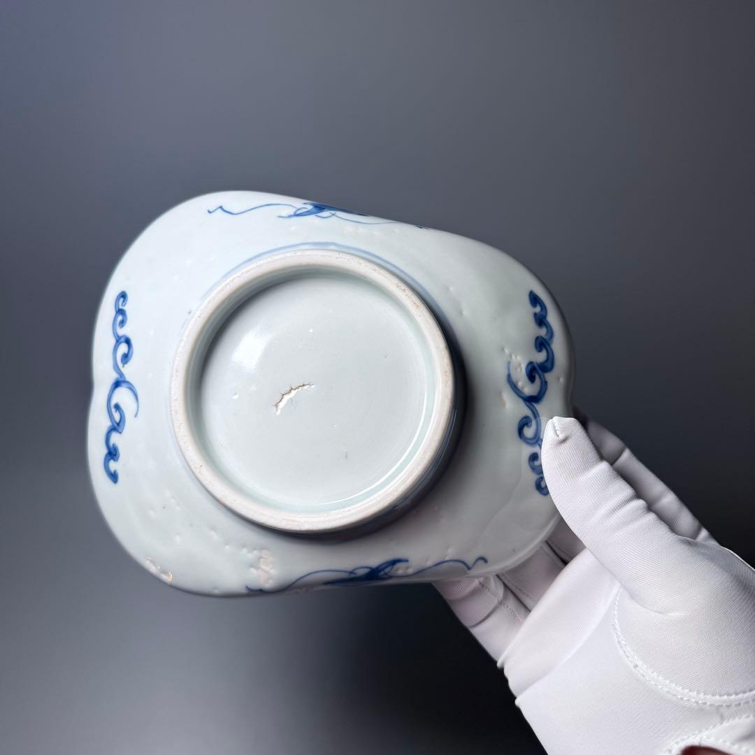 古伊万里　染付龍文様軍配形皿　五客　古美術　古陶を楽しむ　江戸時代