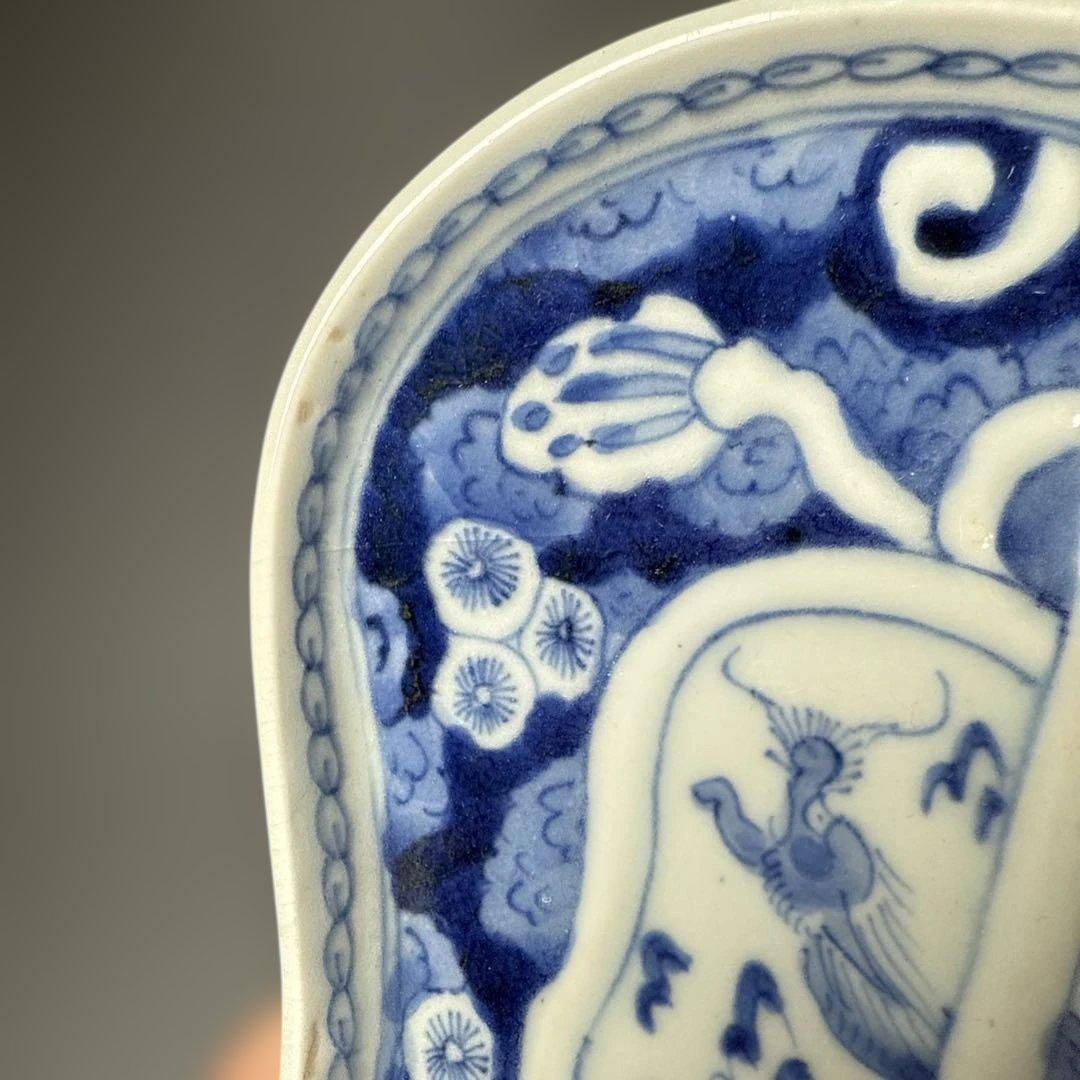 古伊万里　染付龍文様軍配形皿　五客　古美術　古陶を楽しむ　江戸時代