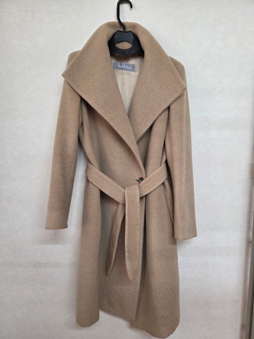 Max Maraマニュエラ系ベルテッドコート キャメル38女優襟ヴァージンウール