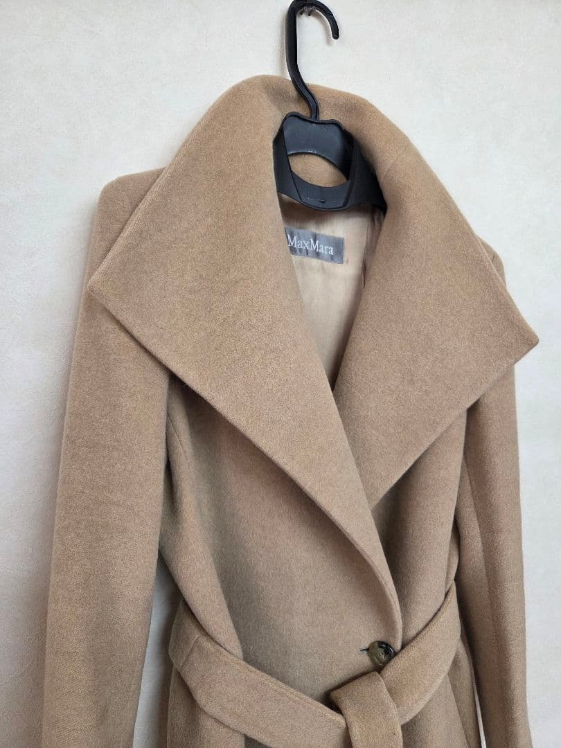 Max Maraマニュエラ系ベルテッドコート キャメル38女優襟ヴァージンウール