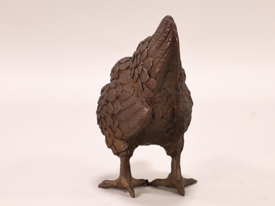 BK442　時代金工　古銅　双鶏　置物　ブロンズ　床飾り　金運　仕事運　子孫繁栄