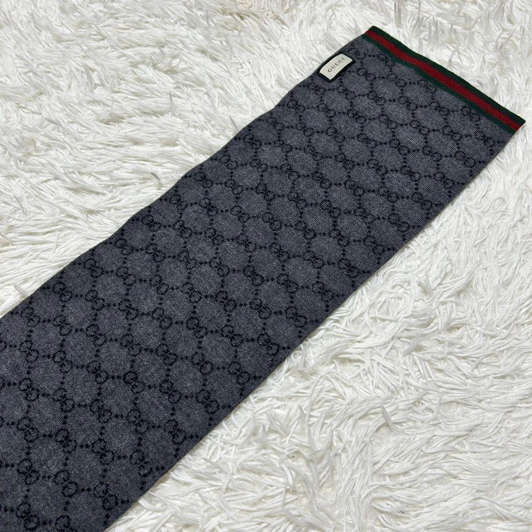 GUCCI グッチ シェリーライン GG柄 マフラー グレー×ブラック
