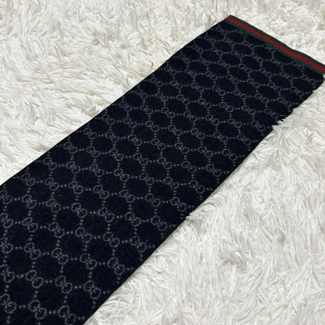 GUCCI グッチ シェリーライン GG柄 マフラー グレー×ブラック