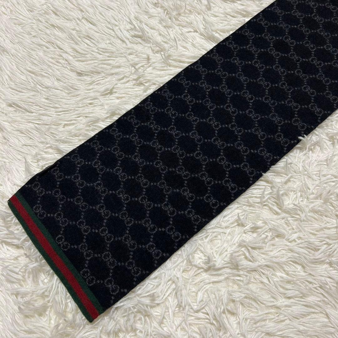 GUCCI グッチ シェリーライン GG柄 マフラー グレー×ブラック
