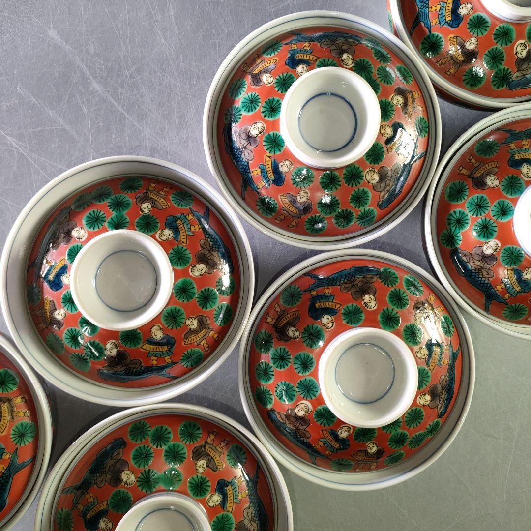 A1230-2/順風堂/九谷木米 造/色絵蓋付飯碗10客・蓋9客/共箱/懐石道具