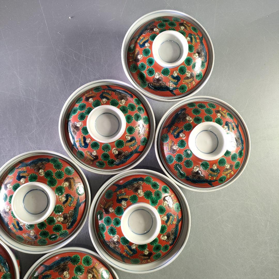 A1230-2/順風堂/九谷木米 造/色絵蓋付飯碗10客・蓋9客/共箱/懐石道具