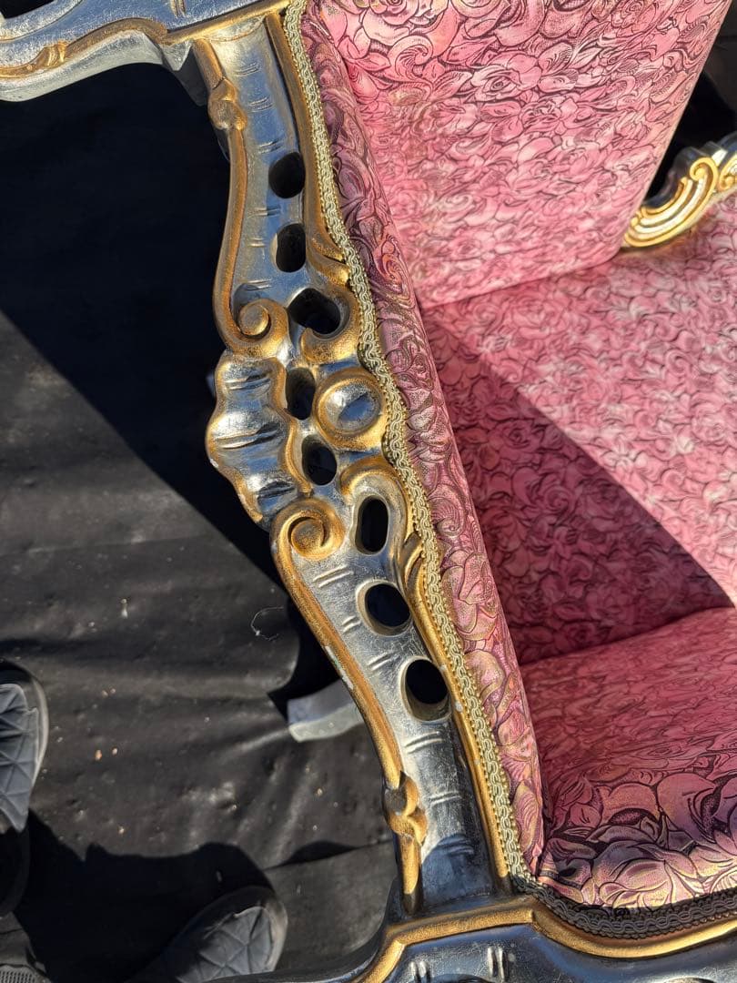 引取　イタリア製 PEGASO ロココ調 アームチェア 玉座風 金銀装飾 1P