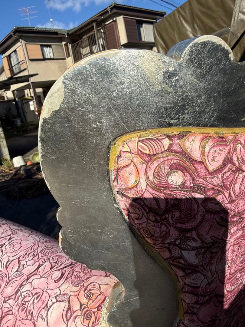 引取　イタリア製 PEGASO ロココ調 アームチェア 玉座風 金銀装飾 1P