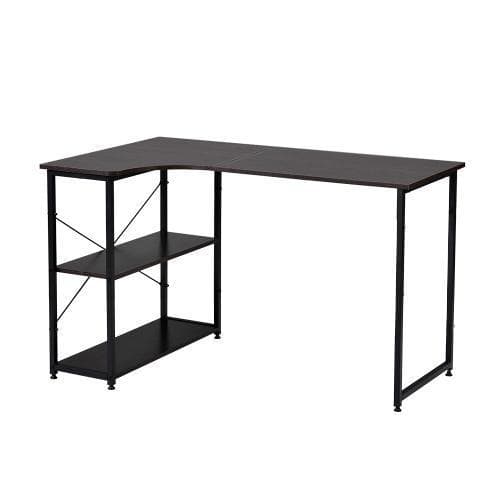 【ダークブラウン】パソコンデスク L字120cm2段ラック付 デスク木製勉強机