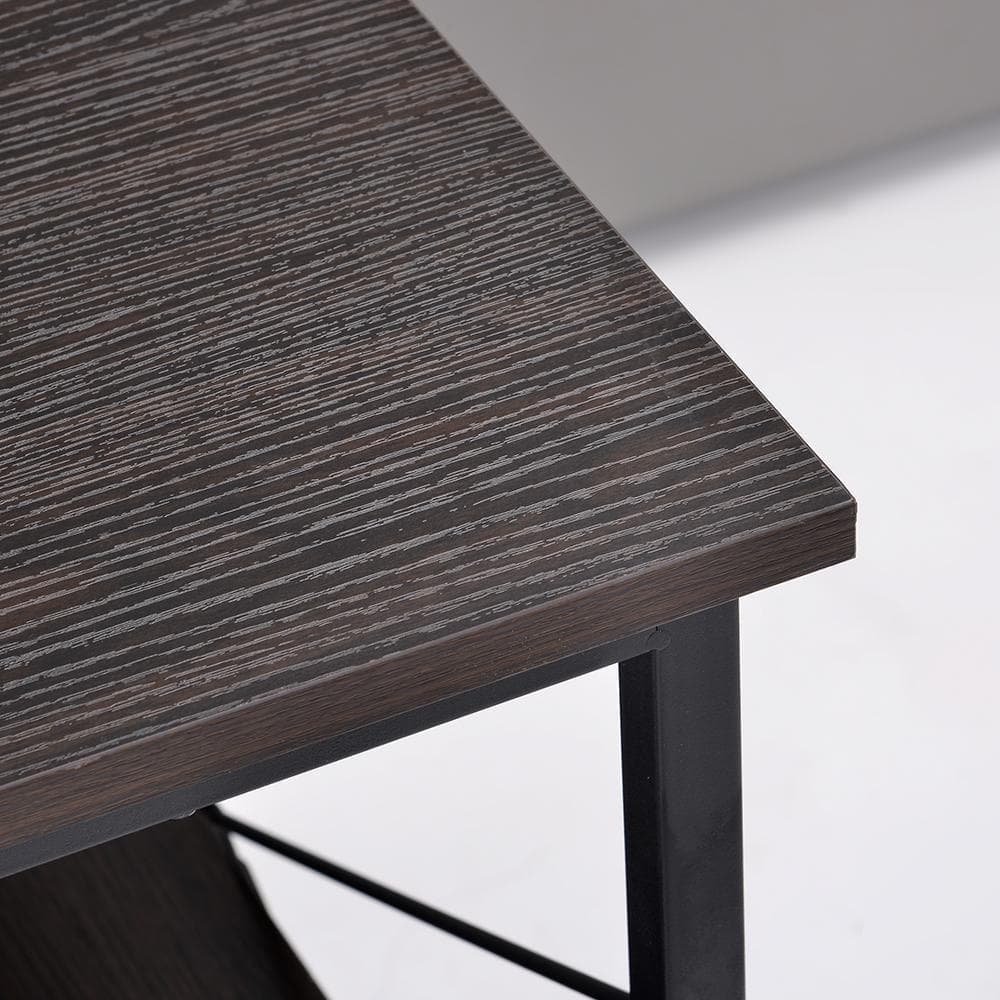 【ダークブラウン】パソコンデスク L字120cm2段ラック付 デスク木製勉強机