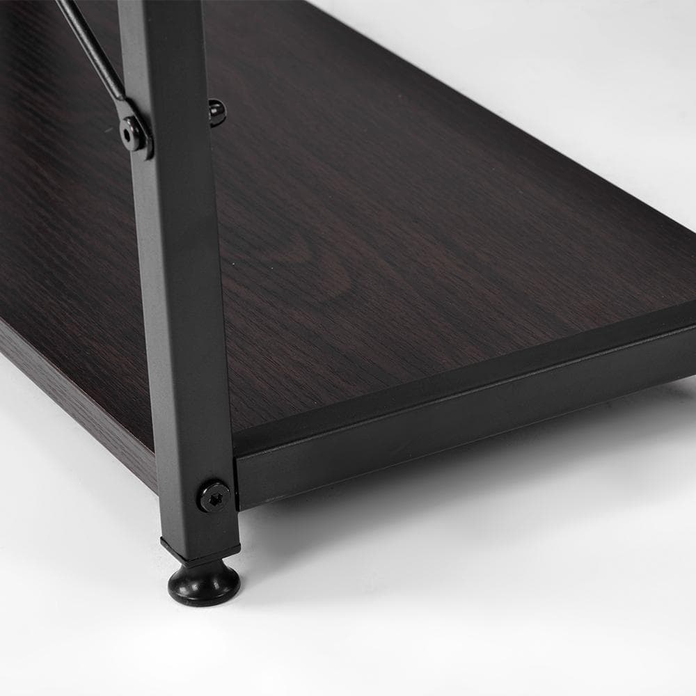 【ダークブラウン】パソコンデスク L字120cm2段ラック付 デスク木製勉強机