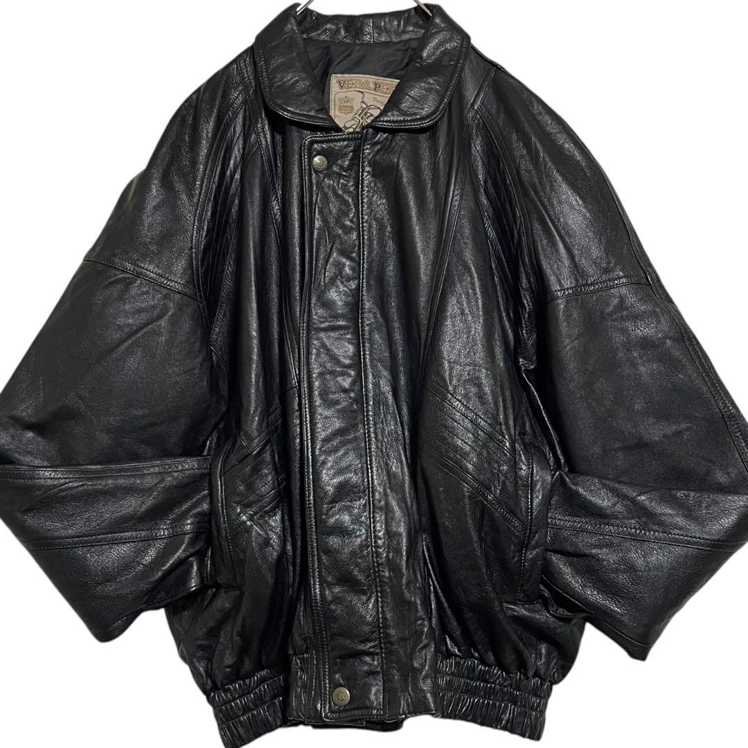 【大きいサイズ×イタリア製】本革リアルレザーシングルライダースジャケット 黒XL