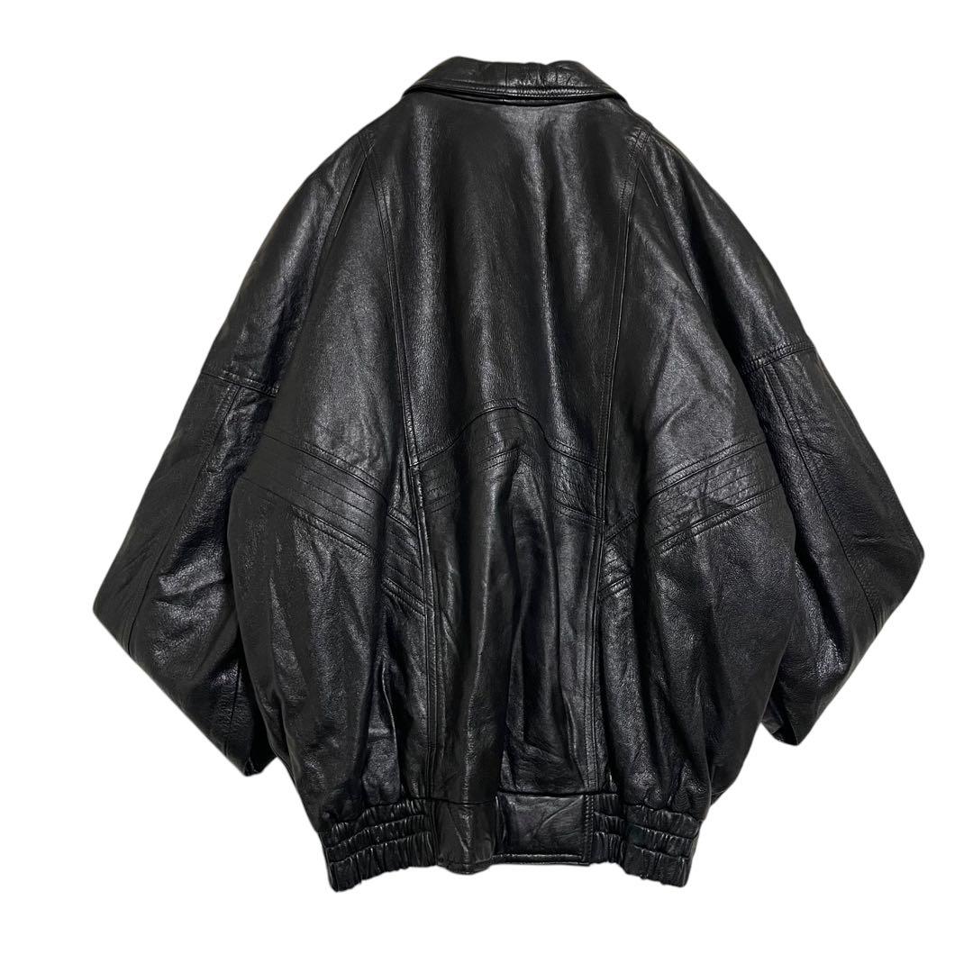 【大きいサイズ×イタリア製】本革リアルレザーシングルライダースジャケット 黒XL