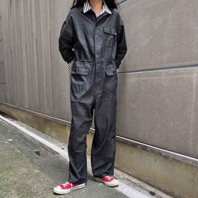 BEAMS BOY デニム ミリタリー オールインワン ブラック