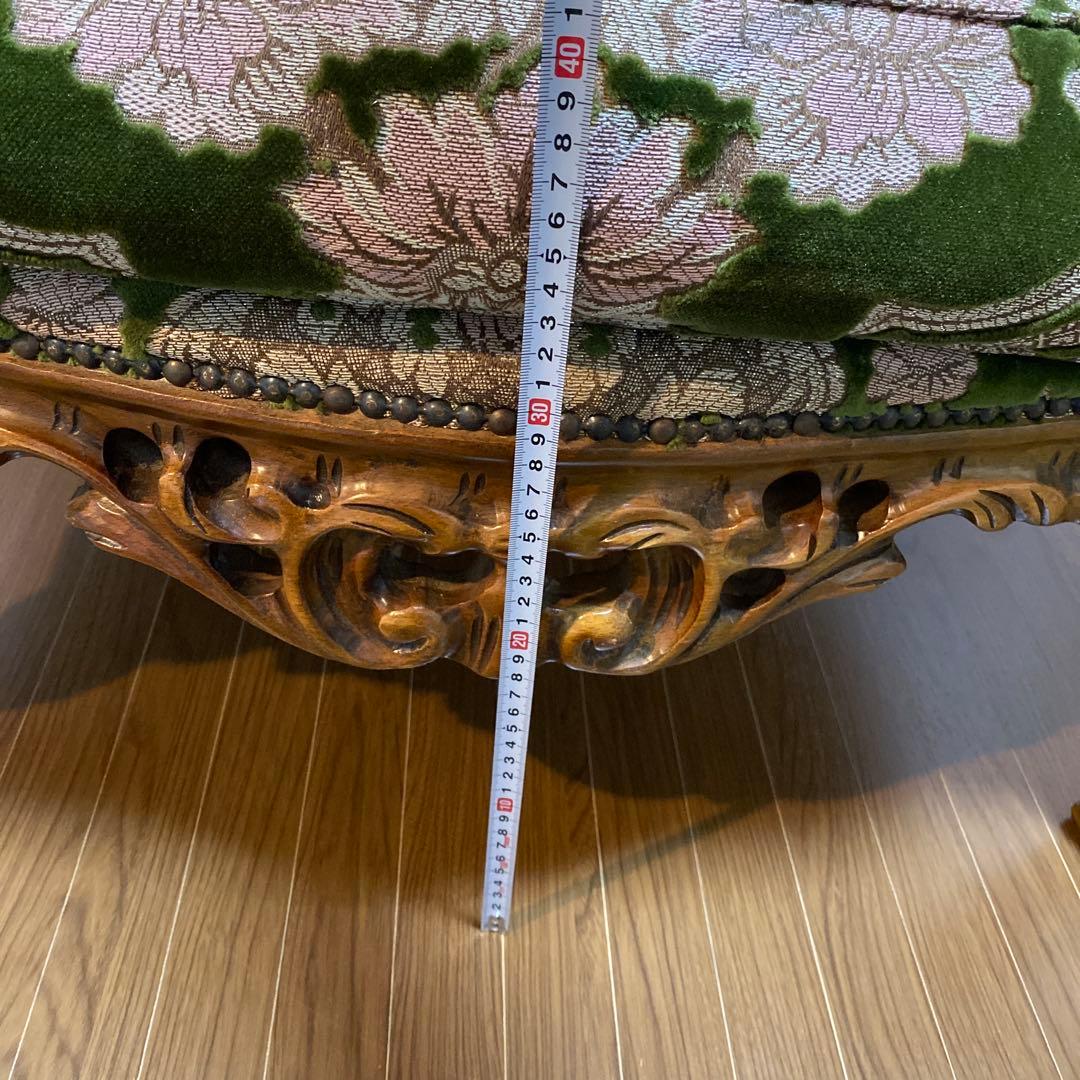 バロックスタイル グリーンベルベットソファ刺繍　アンティーク　西洋