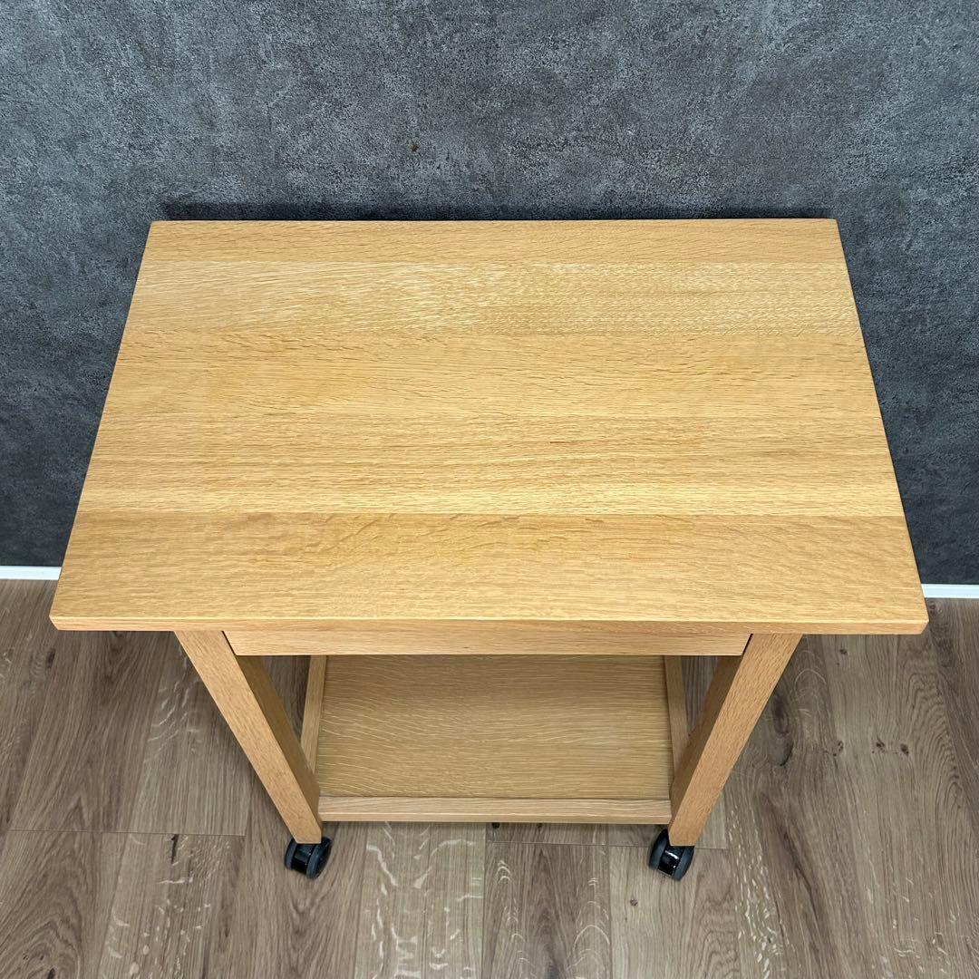 美品 柏木工 キャスター付 サイドテーブル オーク材ラック ワゴンKASHIWA
