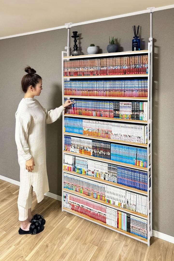 【新品】本棚 ブックシェルフ 突っ張りラック 幅101cm ホワイト×ナチュラル