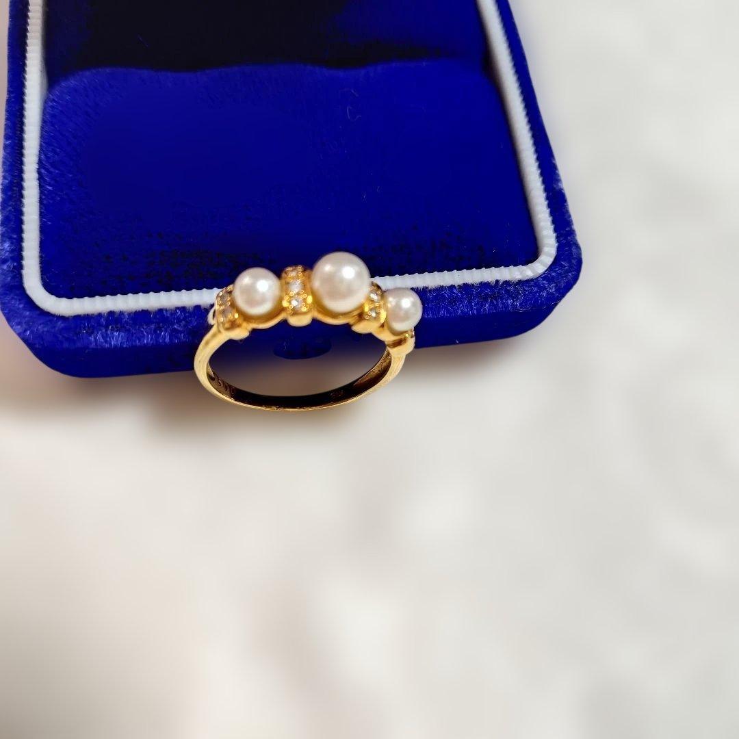パール3珠ダイヤ入り・リング 16号。
