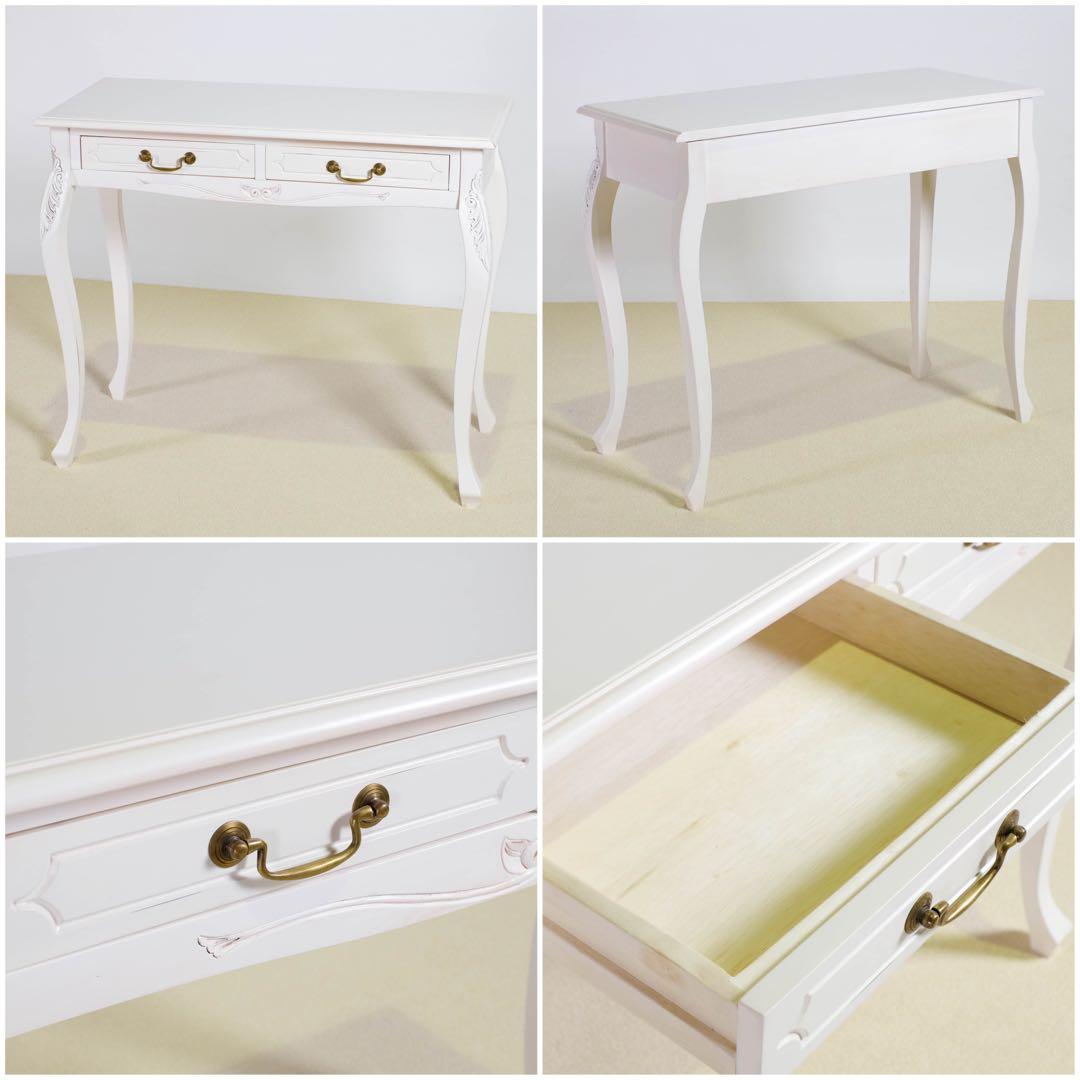 B 新品 アンティーク調 コンソールテーブル 飾り棚 デスク 机 白 ホワイト