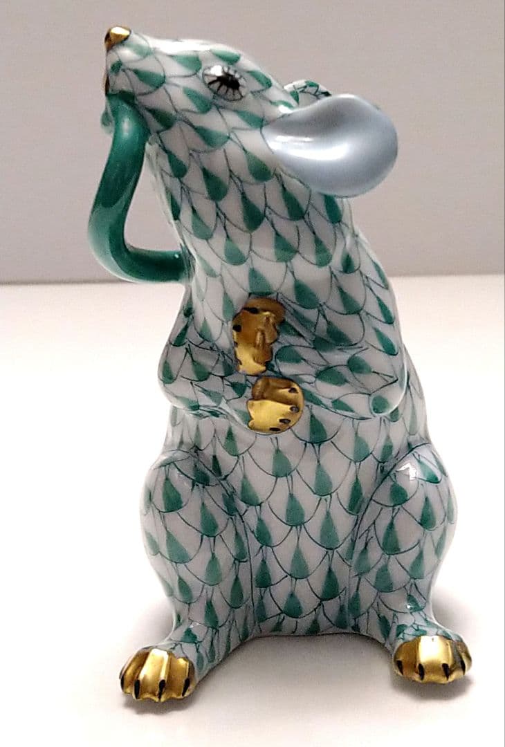 ヘレンド フィギュリン 干支 ネズミ グリーン 1996年