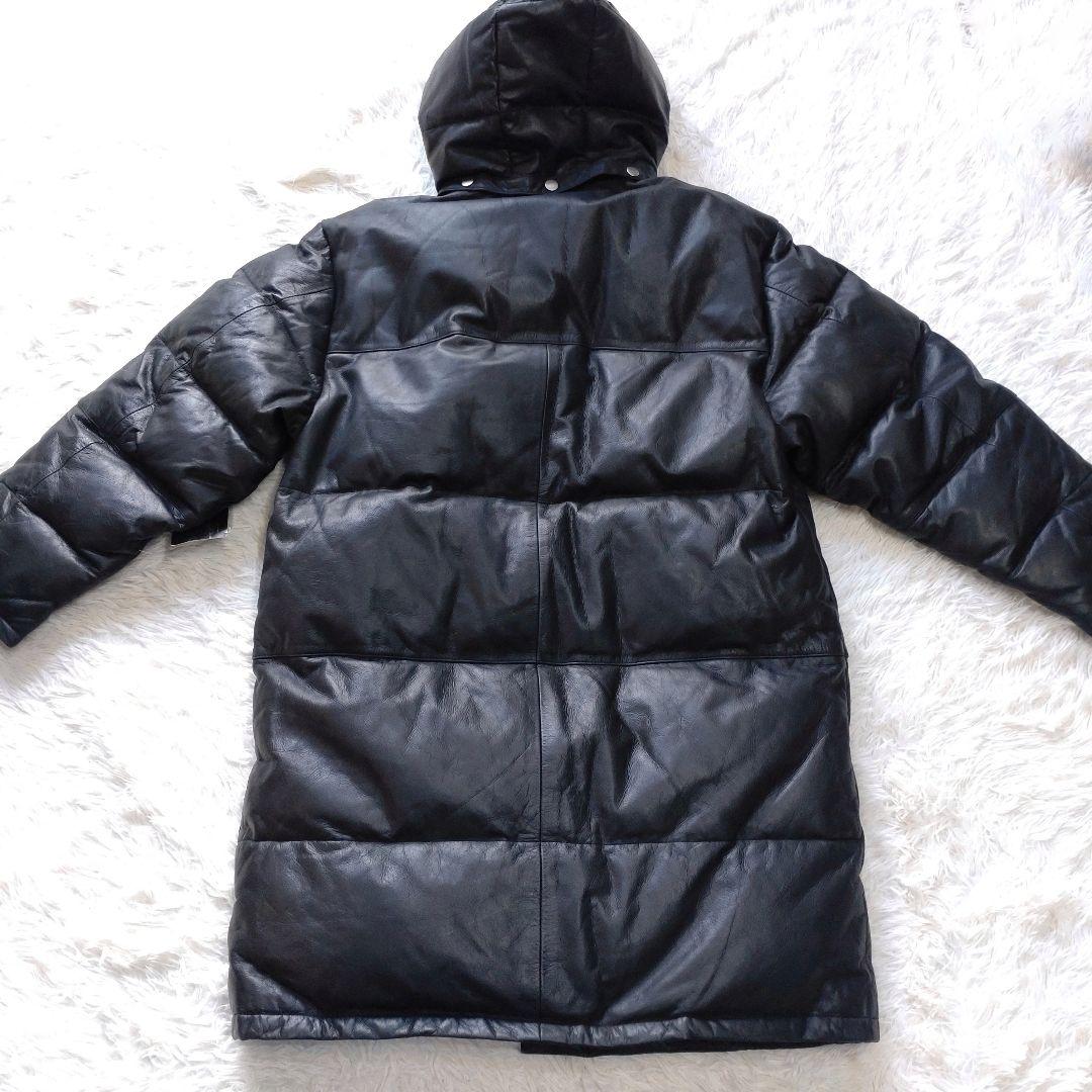 【定価25万】リアルレザー ロングダウンコート 黒 L フード取り外し可 防寒