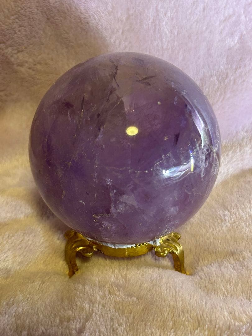 【天然石】 アメジスト スフィア 丸玉 おまけ台座付き レンボー約7.7cm