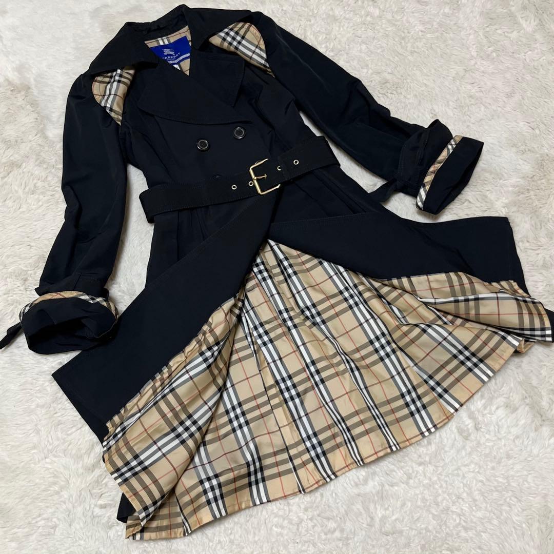 美品　バーバリー　ブルーレーベル　トレンチコート　ノバチェック　ベルト　黒　M