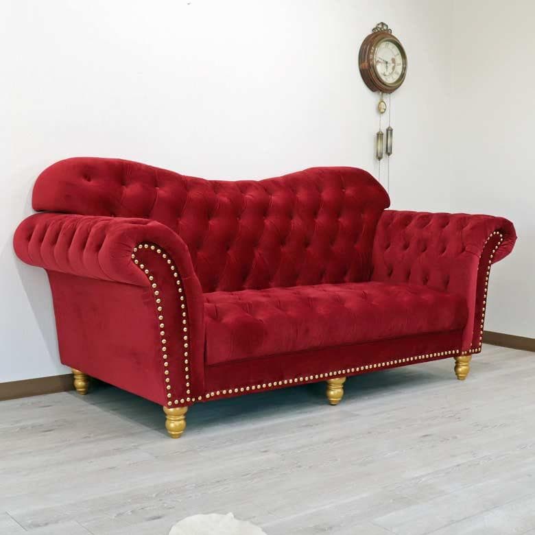 3Pソファ ベルベット レッド デラックスソファ 着脱式