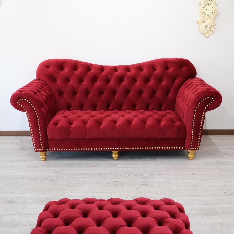 3Pソファ ベルベット レッド デラックスソファ 着脱式