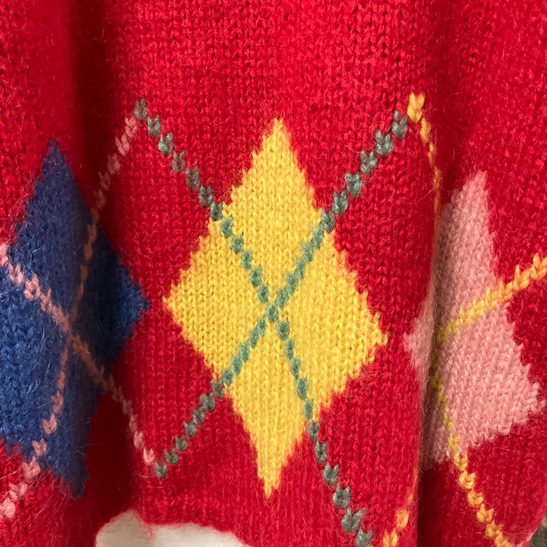 PINK HOUSEヴィンテージアーガイル柄モヘアニットカーディガン