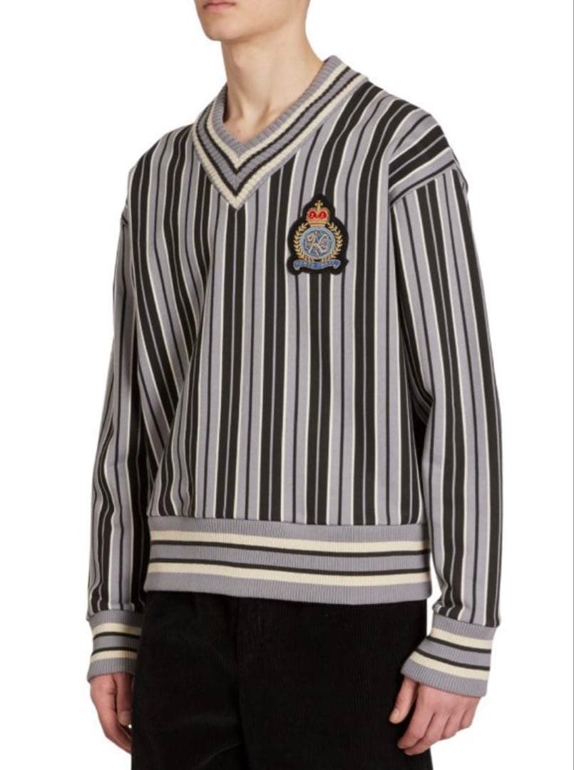 KENZO Vネックニット ゴルフ風 レトロ ストライプ エンブレム M 未使用