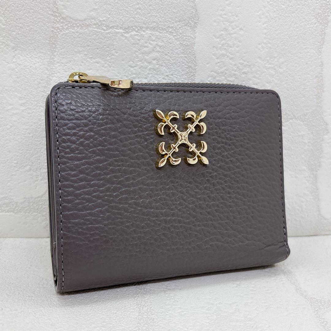 美品✨ラシット 折財布 モノグラムハーフウォレット グレー ラウンドジップ