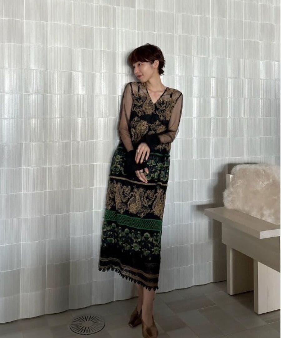 Ameri アメリ PAISLEY EMBROIDERY DRESS
