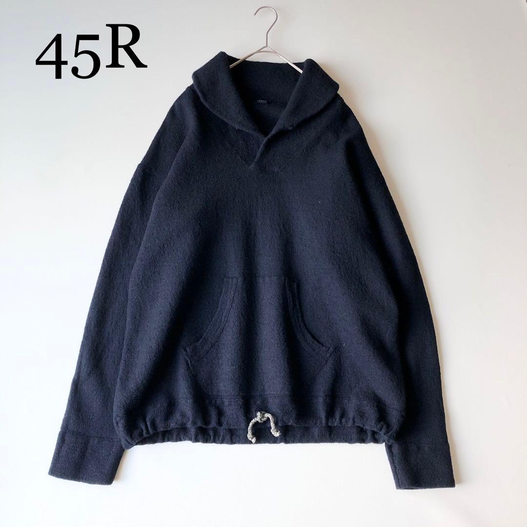 3007y美品 45R アルル縮重ショールプル 紺 ウール　現行タグ 近年 XL